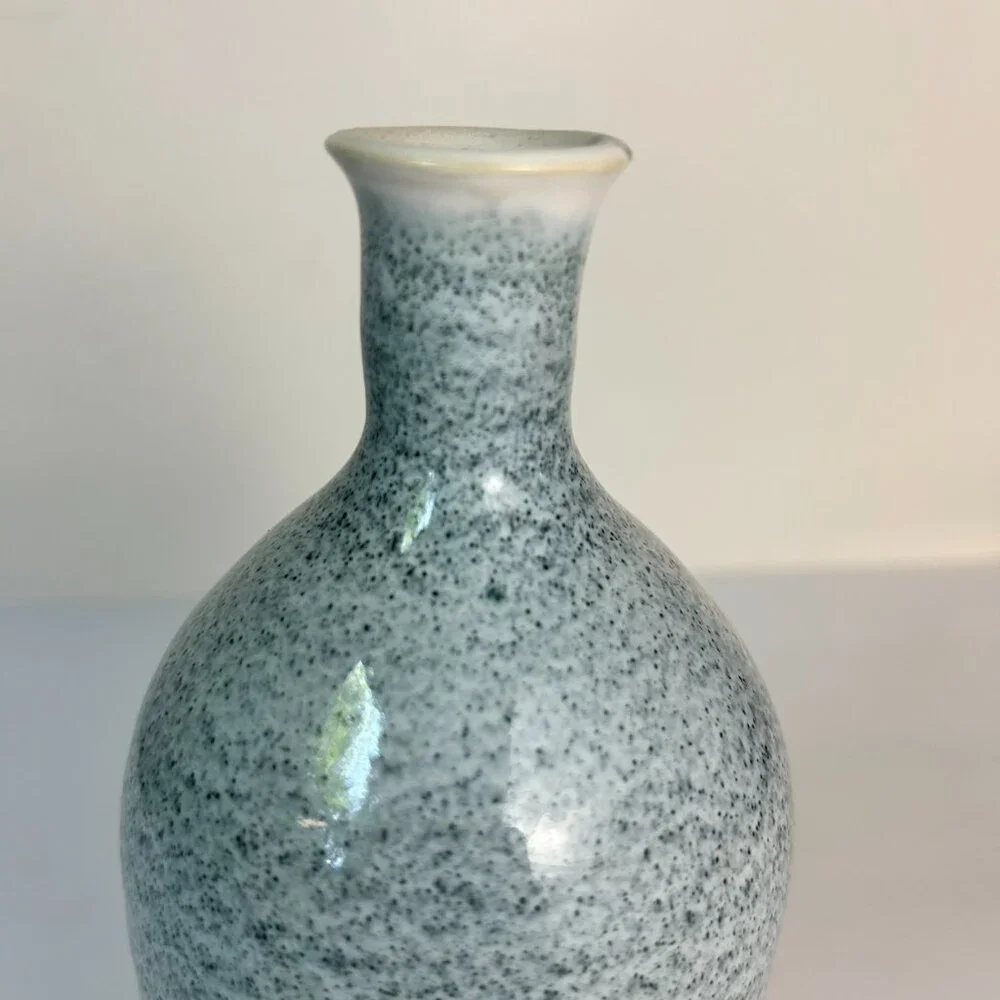 Pottery Bud Vase Speckled Blue Green Stoneware 7.5